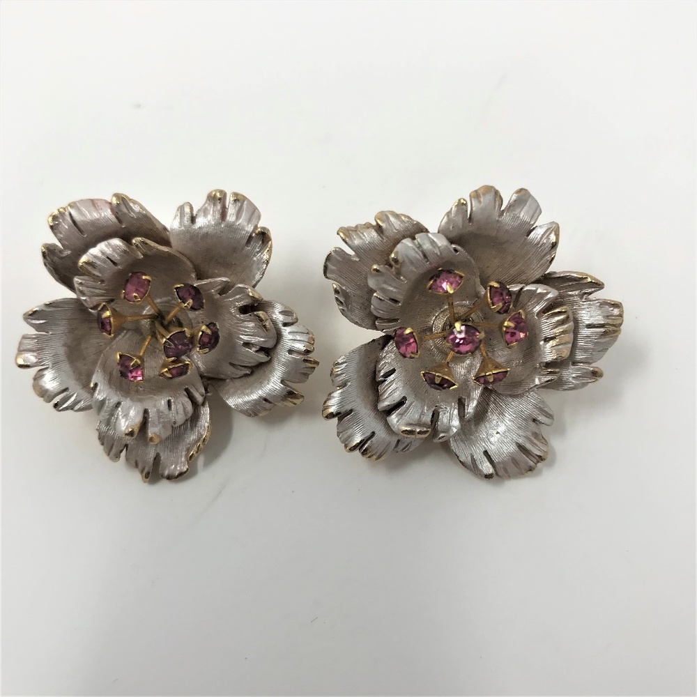 (SOLD)Gold & Frosted Silver Purple Trembler Brooch - Picture 4 of 6
